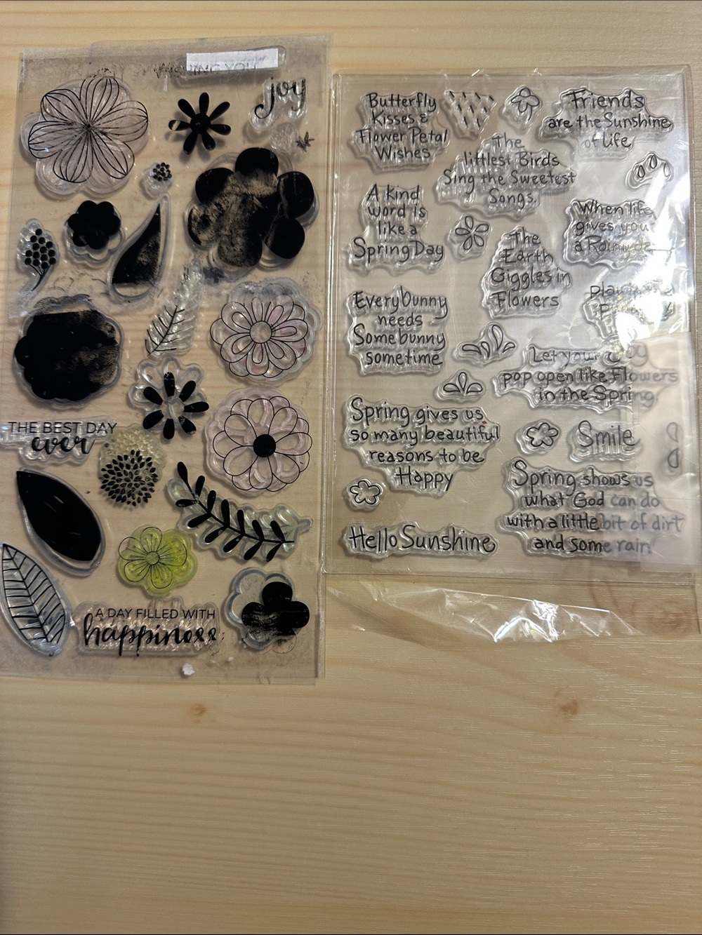 Clear Floral Sentiment Stamp Set - Black and Clear